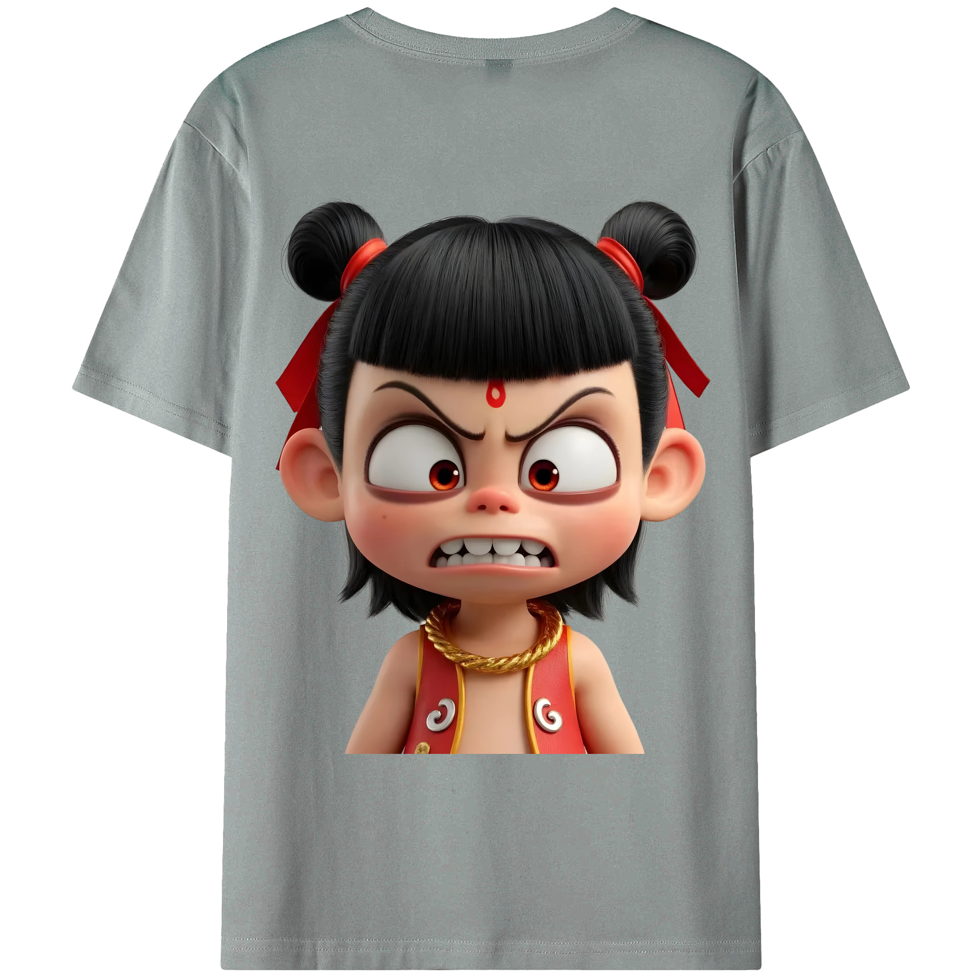 （画像用） Ne Zha 2 ナタ 魔童の大暴れ 綿100％ メンズ半袖Tシャツ（バックプリント） 通気性